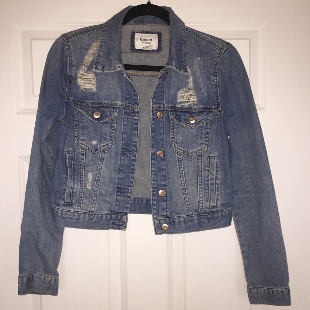 Forever 21 Distressed Denim Jacket Size Small - Picture 3 of 6